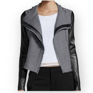 Vince Boucle Scuba Jacket with Leather Sleeves  Size XS